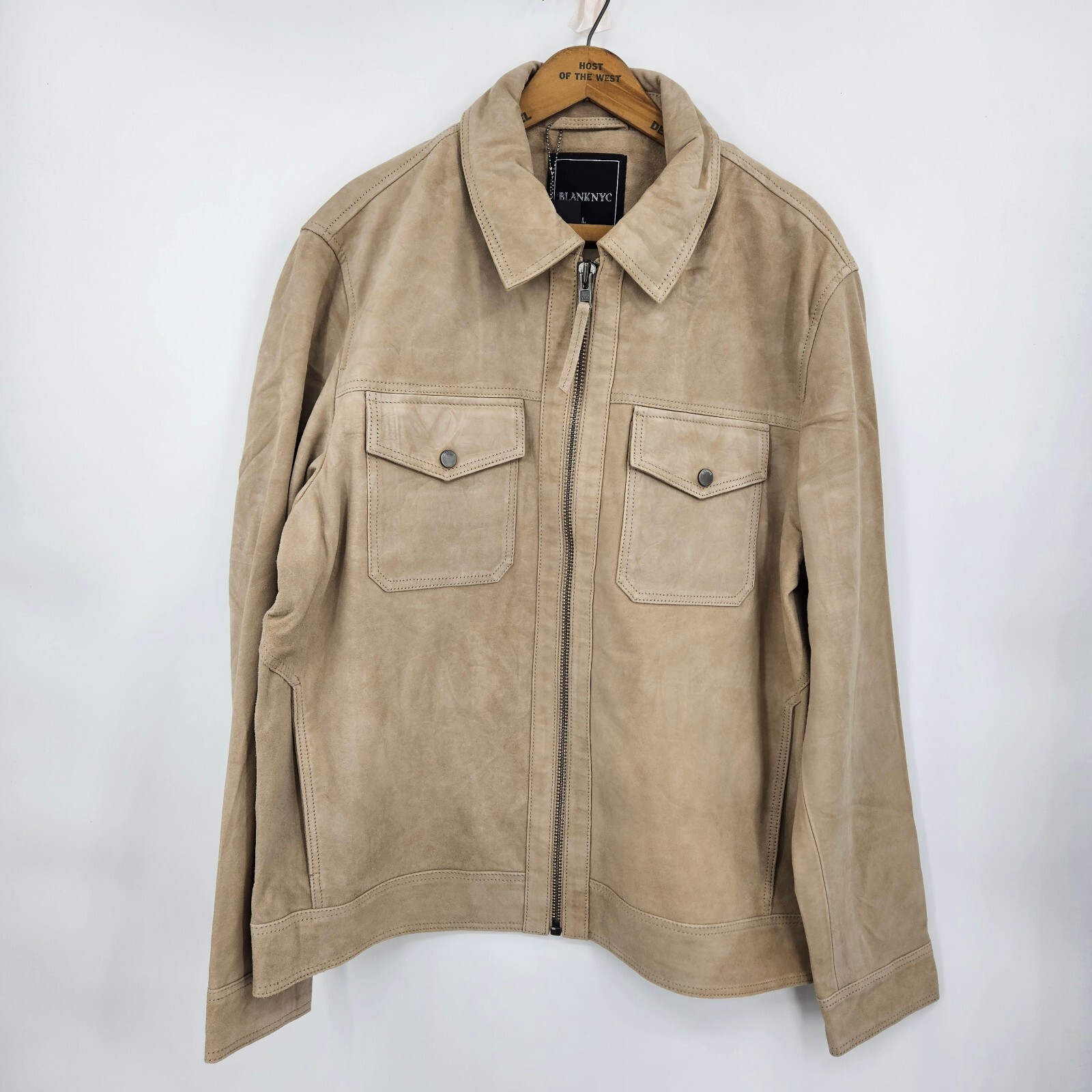 New BlankNYC Win or Lose Suede Trucker Jacket Mens S Tan Leather Zip Blank NYC