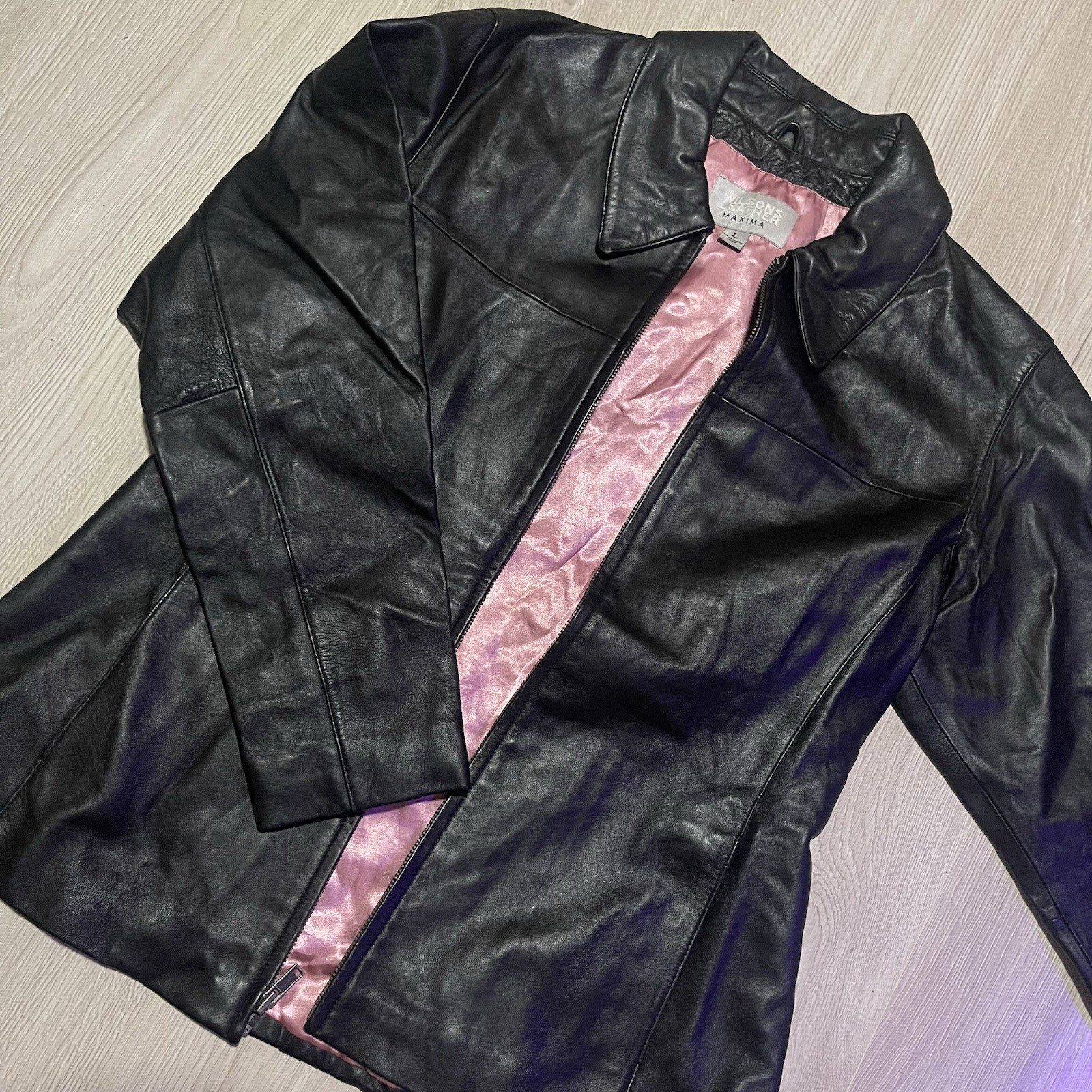 Wilson’s Leather Maxima Women’s Black Leather Biker Jacket Zip Lined Size L