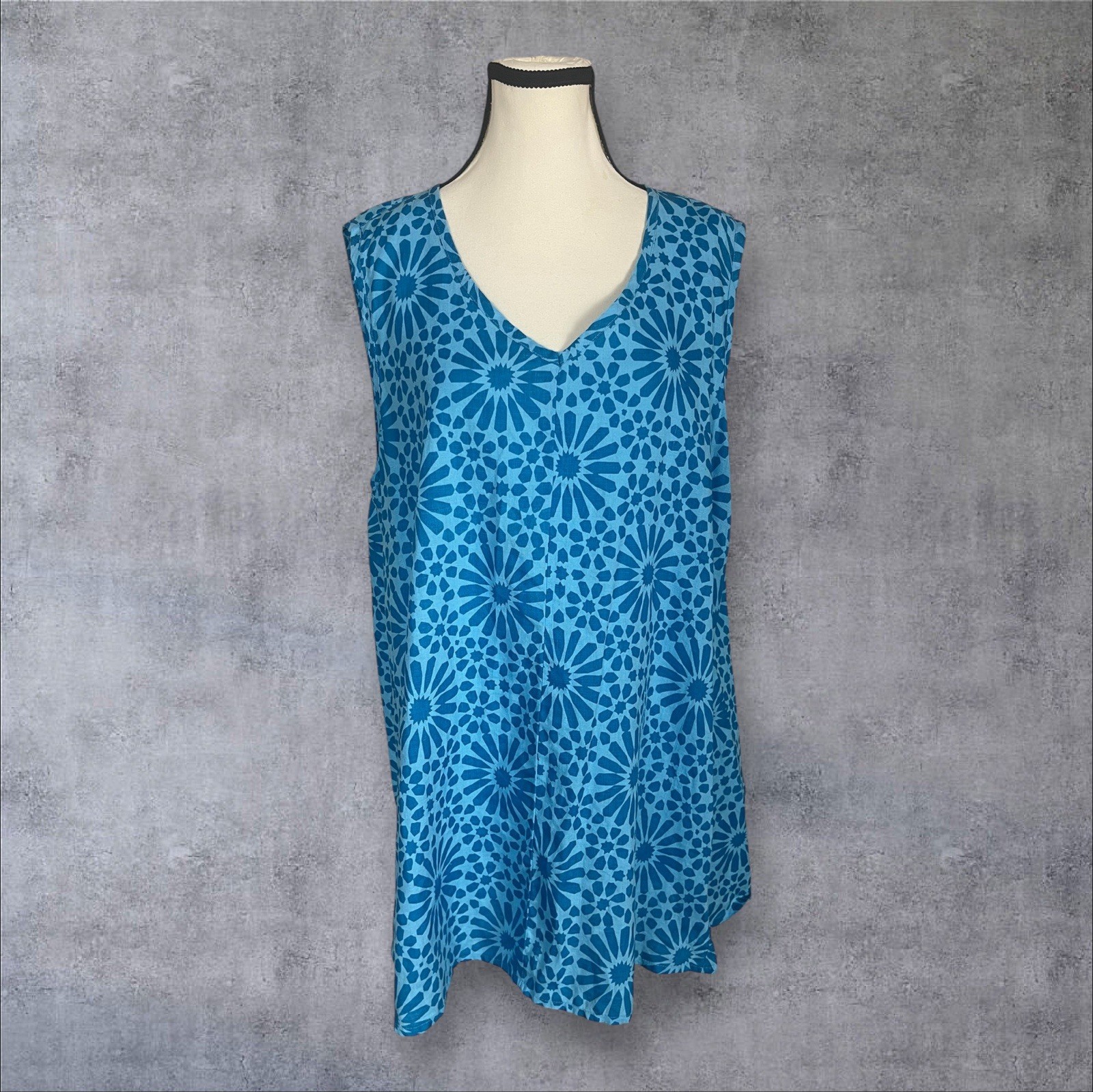 FLAX Designs Purple Flourish Linen Pullover Tank Top Womens L Laganlook Beach