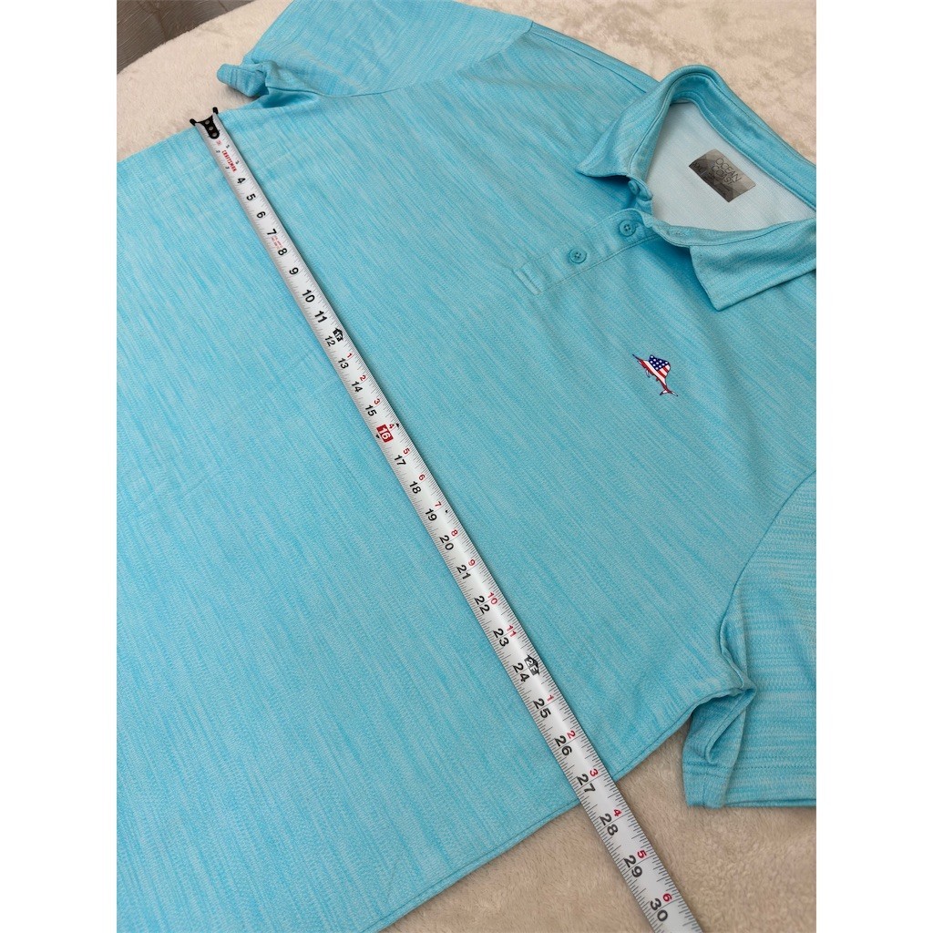 Ocean Coast Men’s Golf Polo Shirt 2XL Light Blue Heather Fish Flag Logo