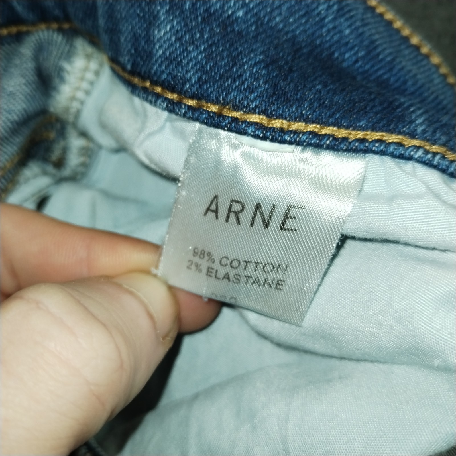 Arne Jeans Mens 30×30 Regular Blue Denim Slim Stretch Whisker Leather Logo Fade