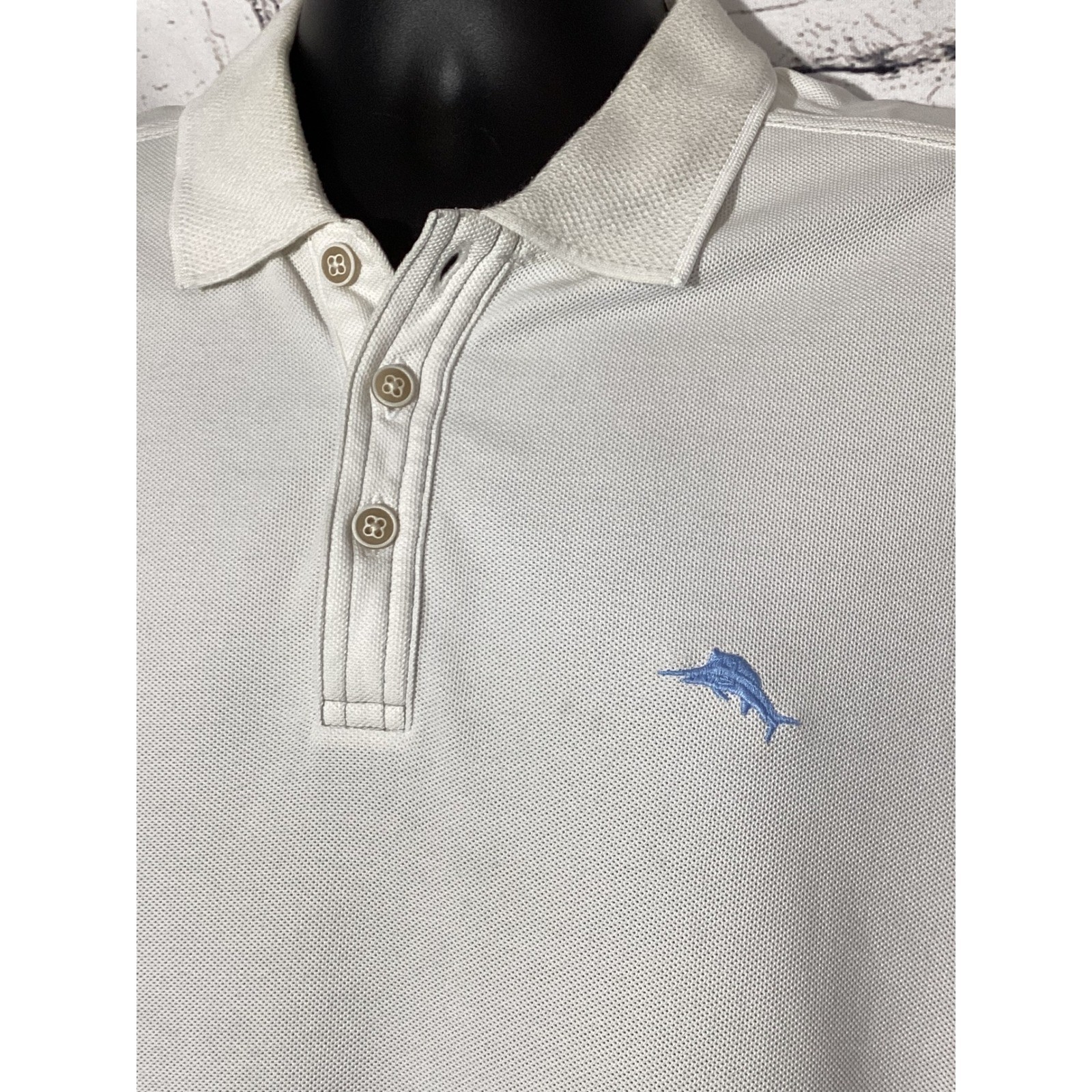 Tommy Bahama IslandZone Polo Shirt Mens Large White Supima Cotton Blend Marlin