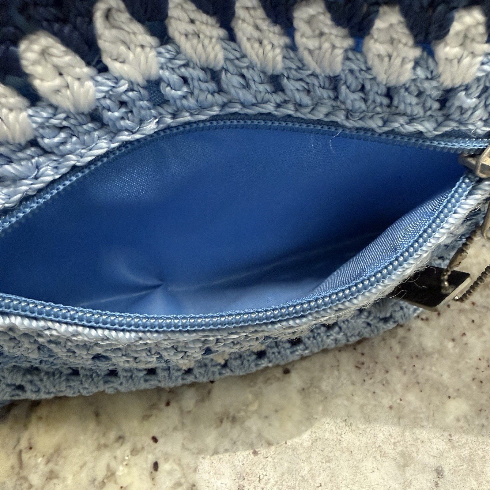 Boho Crochet Women’s Blue and White Shoulder Bag New Without Tags Hippie Lina