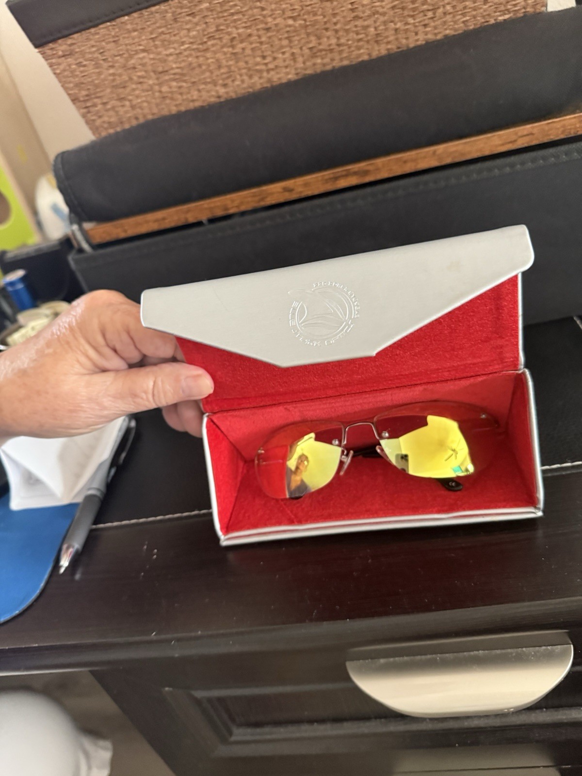 Shark Optics Pro Poker Eyewear Rimless Mirrored Gold Lens Sunglasses Silver