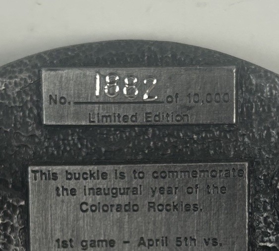 COLORADO ROCKIES INAUGURAL 1st REGULAR SEASON BELT BUCKLE MLB VTG 1993