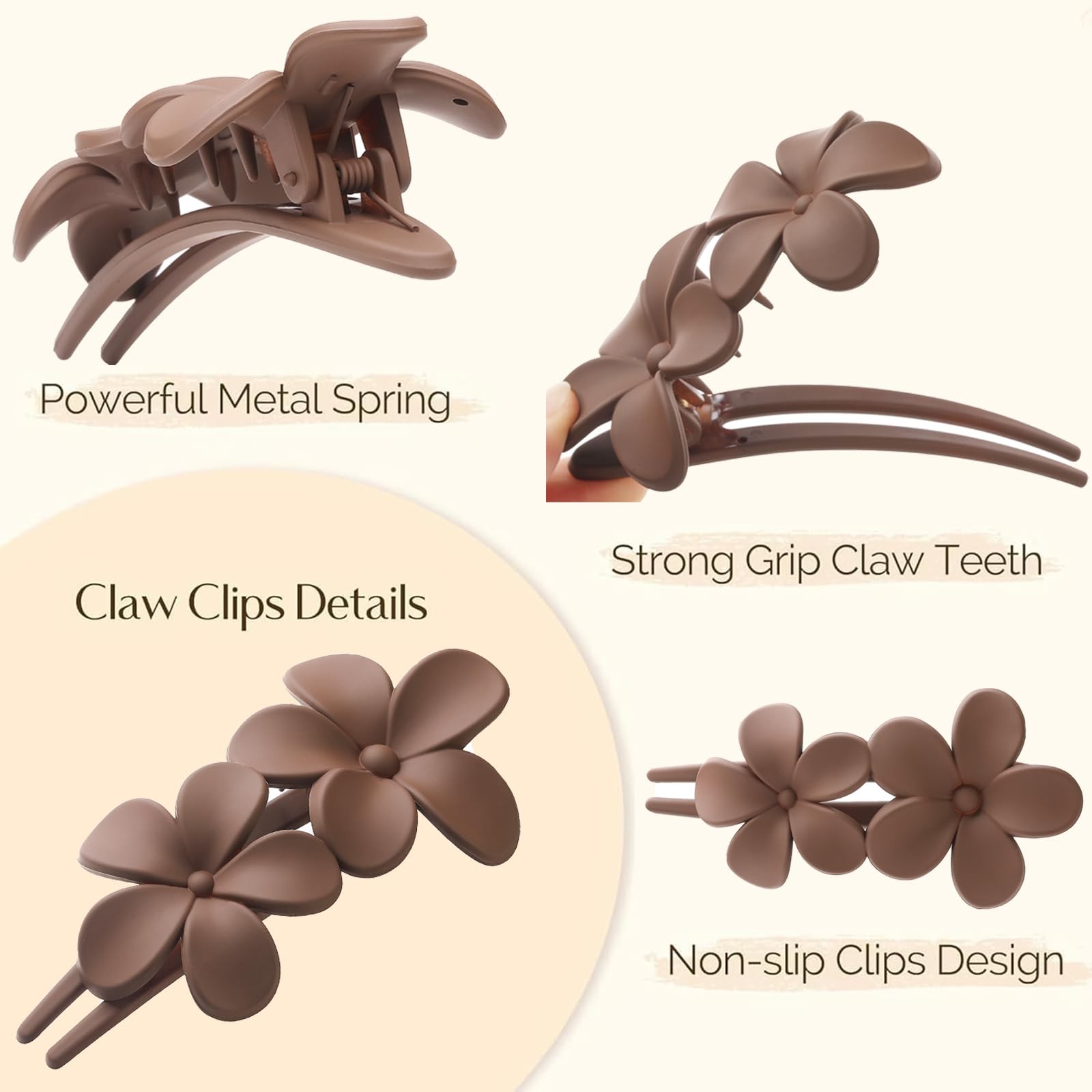 6 PCS Flat Hair Clips, Lay Claw Clips for 1 Count (Pack of 6), Tortoise