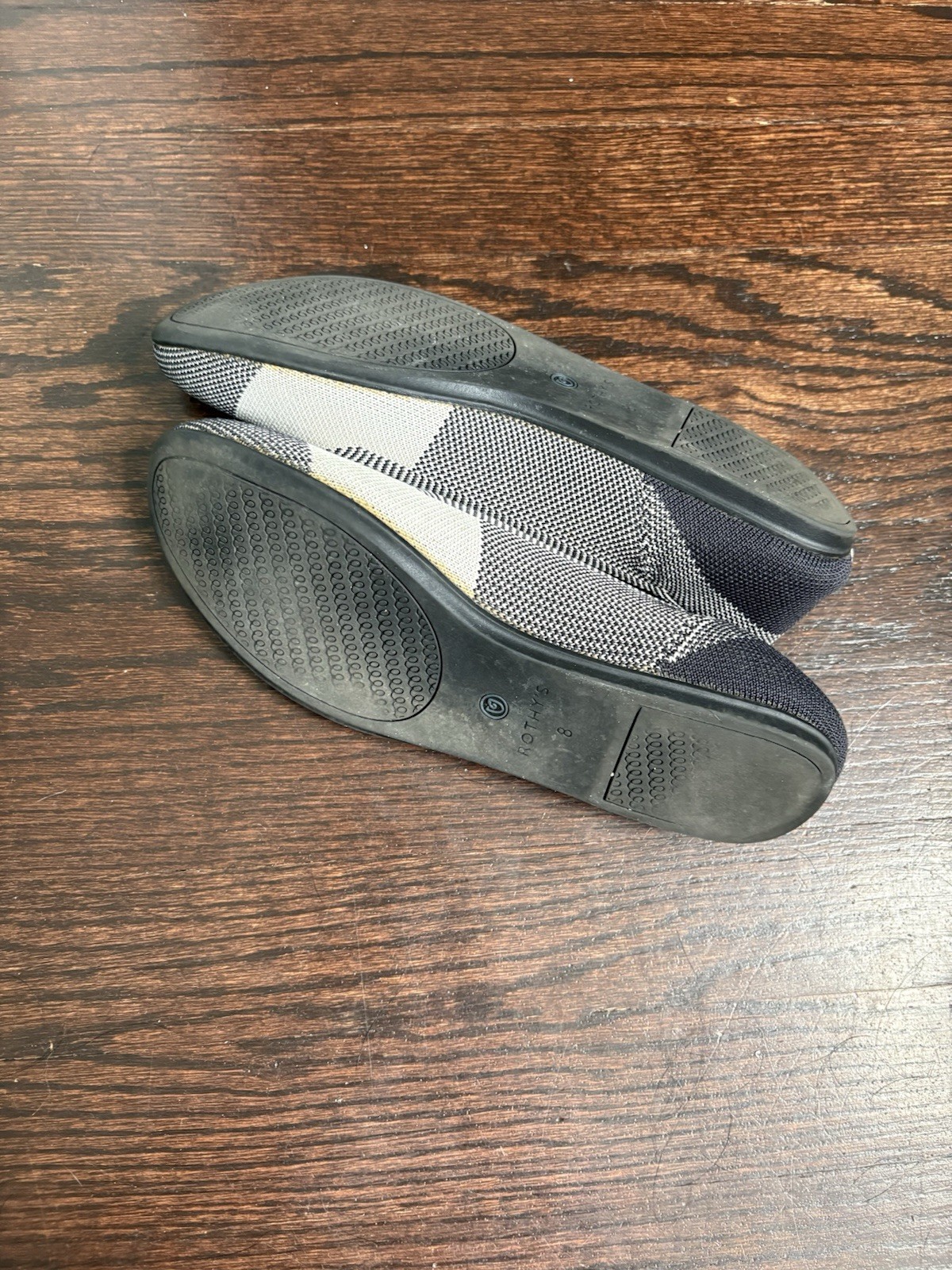 Rothy’s Women’s Ballet Slip-On Flats Check Knit Blue Trim Black/White Size 8
