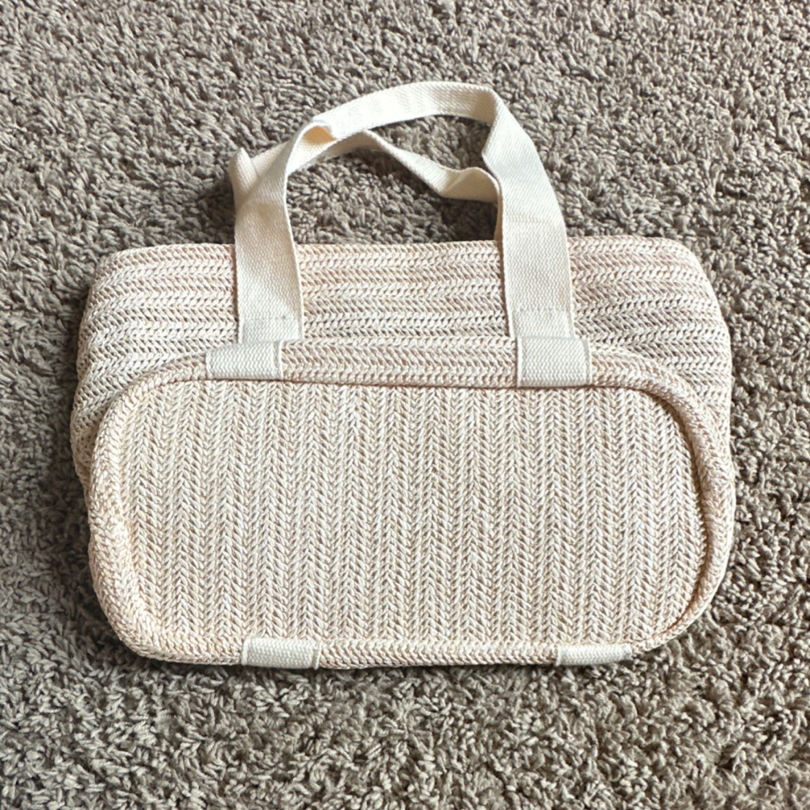 Woven Natural Tan Tote Bag Strap Accent Magnetic Closure Hot Stamped Initials W…