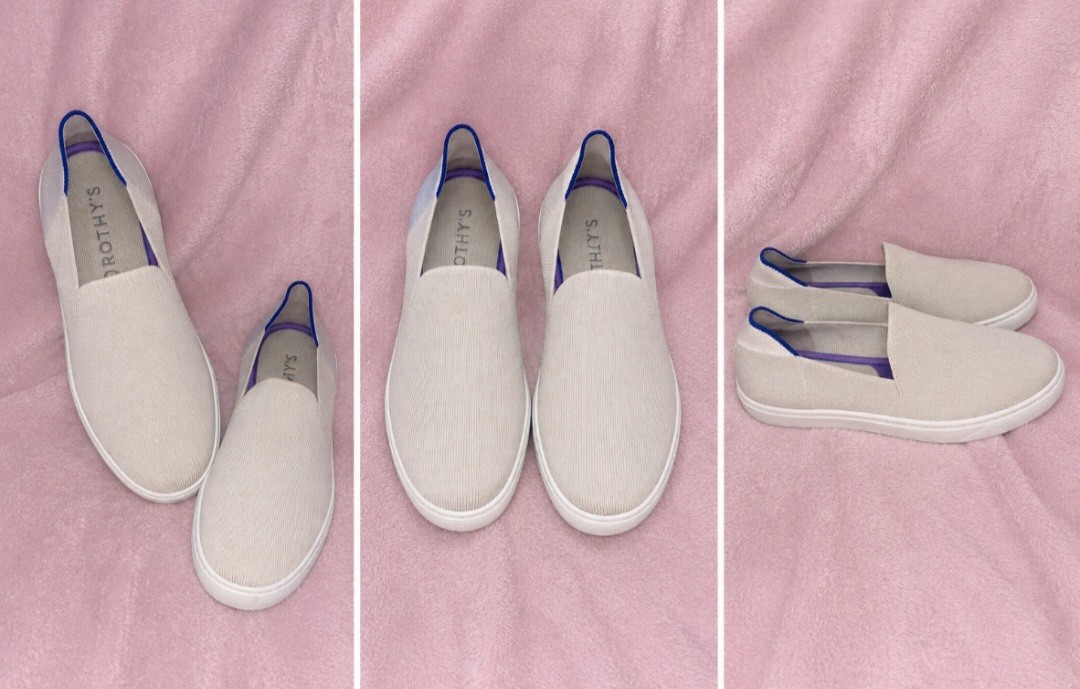 Rothy’s Beige & Blue Slip-On Low Top Solid Sneaker Athletic Casual M