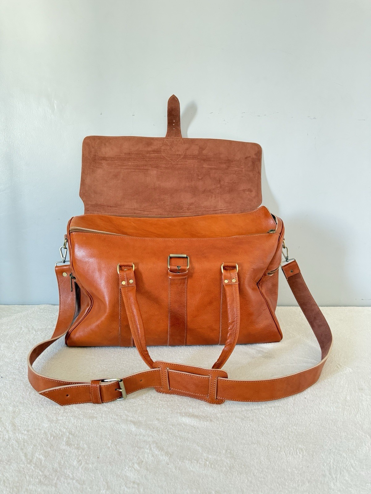 Genuine Leather Travel Bag – Cognac Caramel Brown | 55 × 35 × 25 cm – handmade