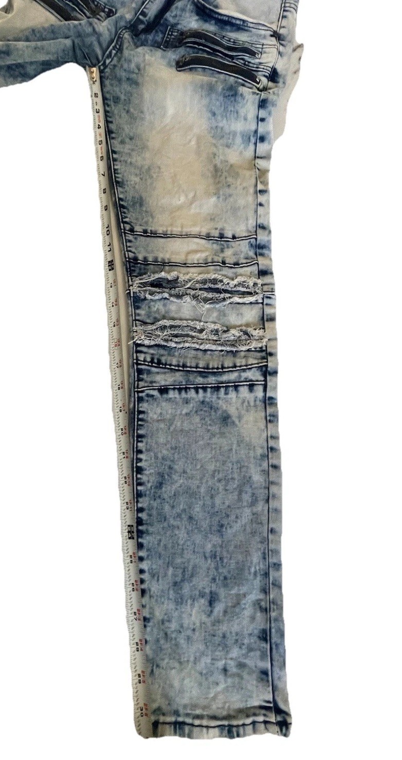 Waimea Men’s Stretch Skinny Denim Size 30 Acid Wash Moto Zipper Distressed Jeans