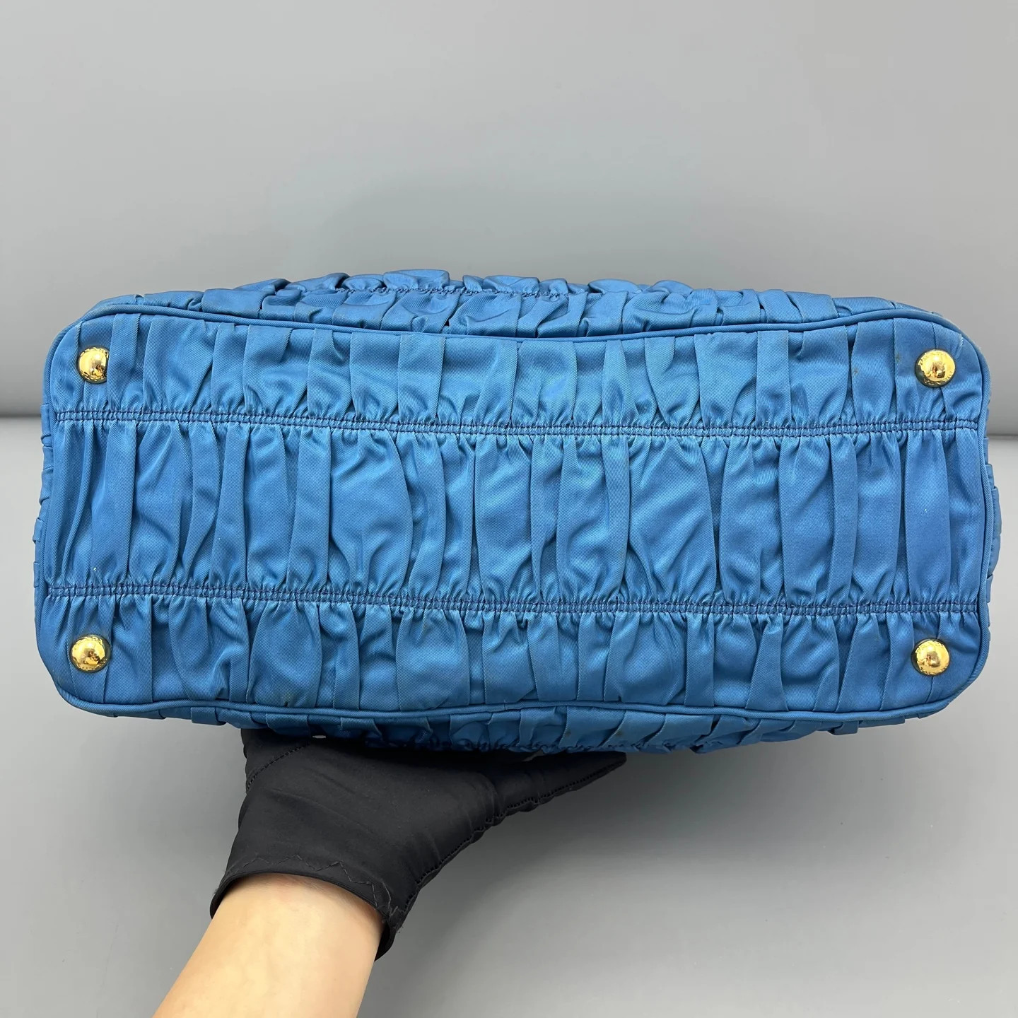 Prada Large Gaufre Buckle Satchel Blue Tessuto Nylon (ym051726a1r)