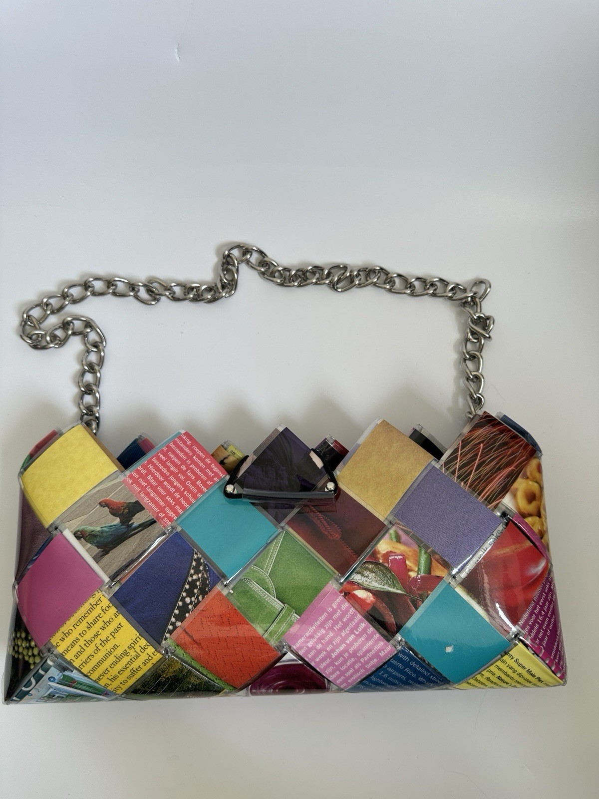 Nahui Ollin Multicolor Woven Shoulder Bag with Silver Chain Strap