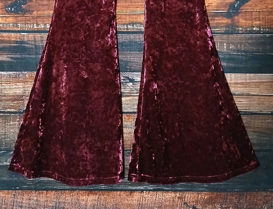 Altar’d State Pants M Bell Bottom Leggings Flared Burgundy Wine Crushed Velvet
