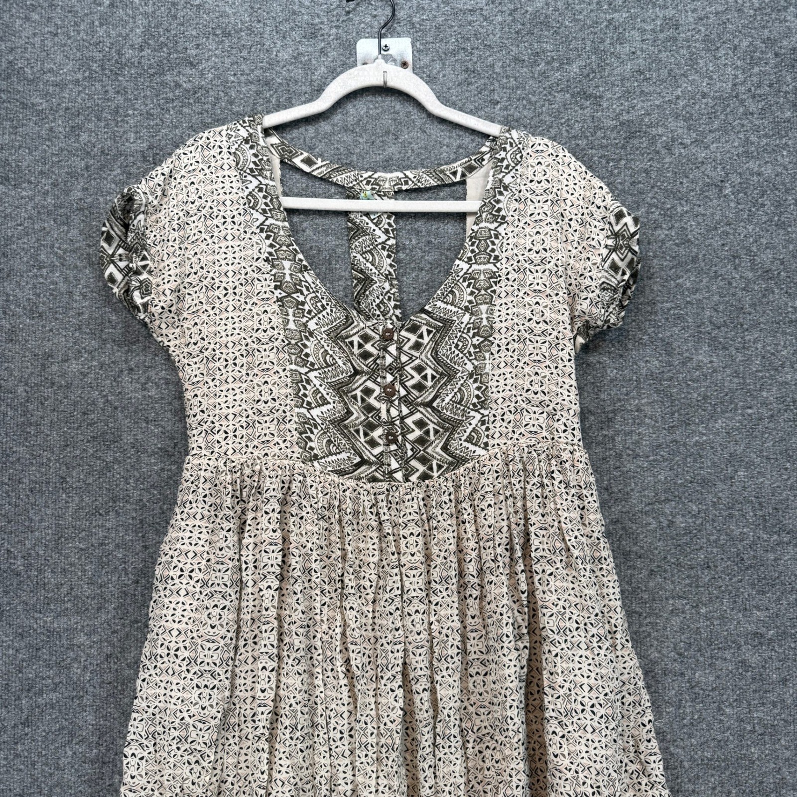 Free People Mini Dress Womens Small Beige Geometric Boho Festival Pockets