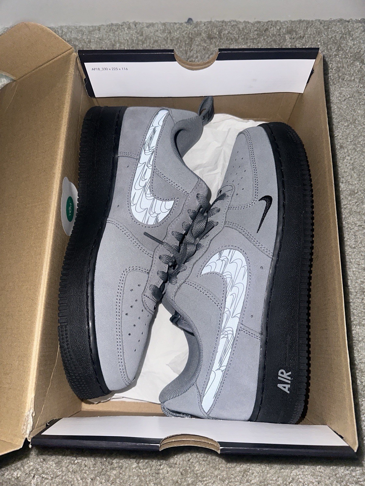 Nike Air Force 1 ’07 LV8 Men’s Low Top Suede Cool Grey/Black Reflective Swoosh