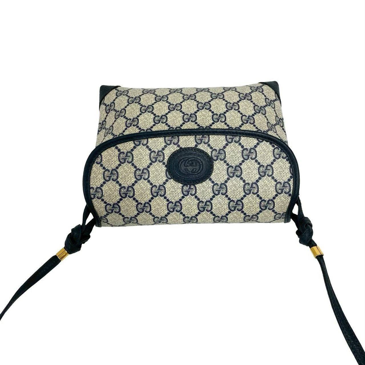 GUCCI Vintage Old Gucci GG Logo Pattern Leather Mini Shoulder Bag Pochette Navy