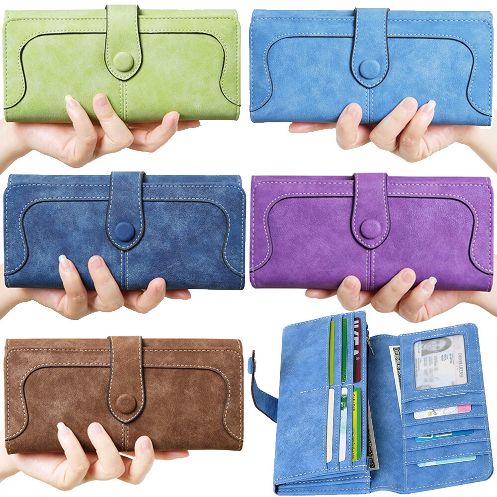 Womens Clutch Wallet with Hasp Safe Cell Phone Credit Card Holder Purse Leather