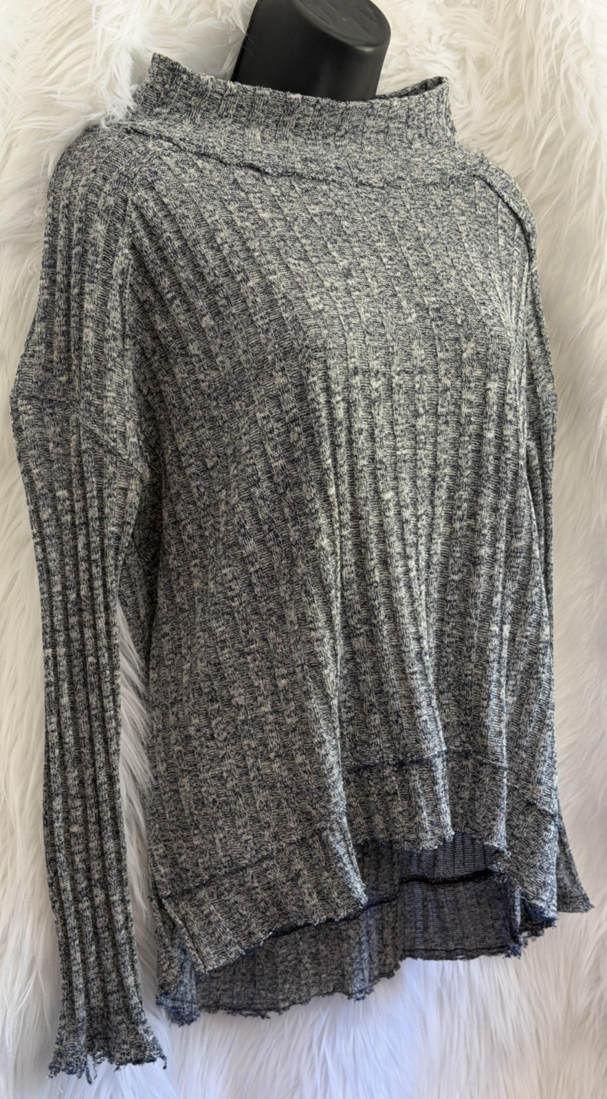 Free People Clarissa Mock Neck Ribbed Sweater Size XS Gray High-Low Knit Pullove