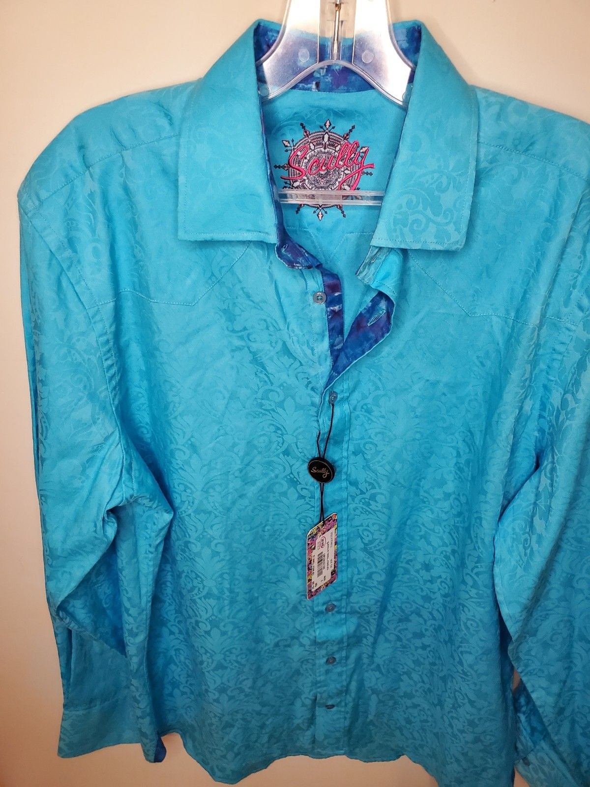 Scully Men’s Turquoise Western Button down Long Sleeve Size Small NWT