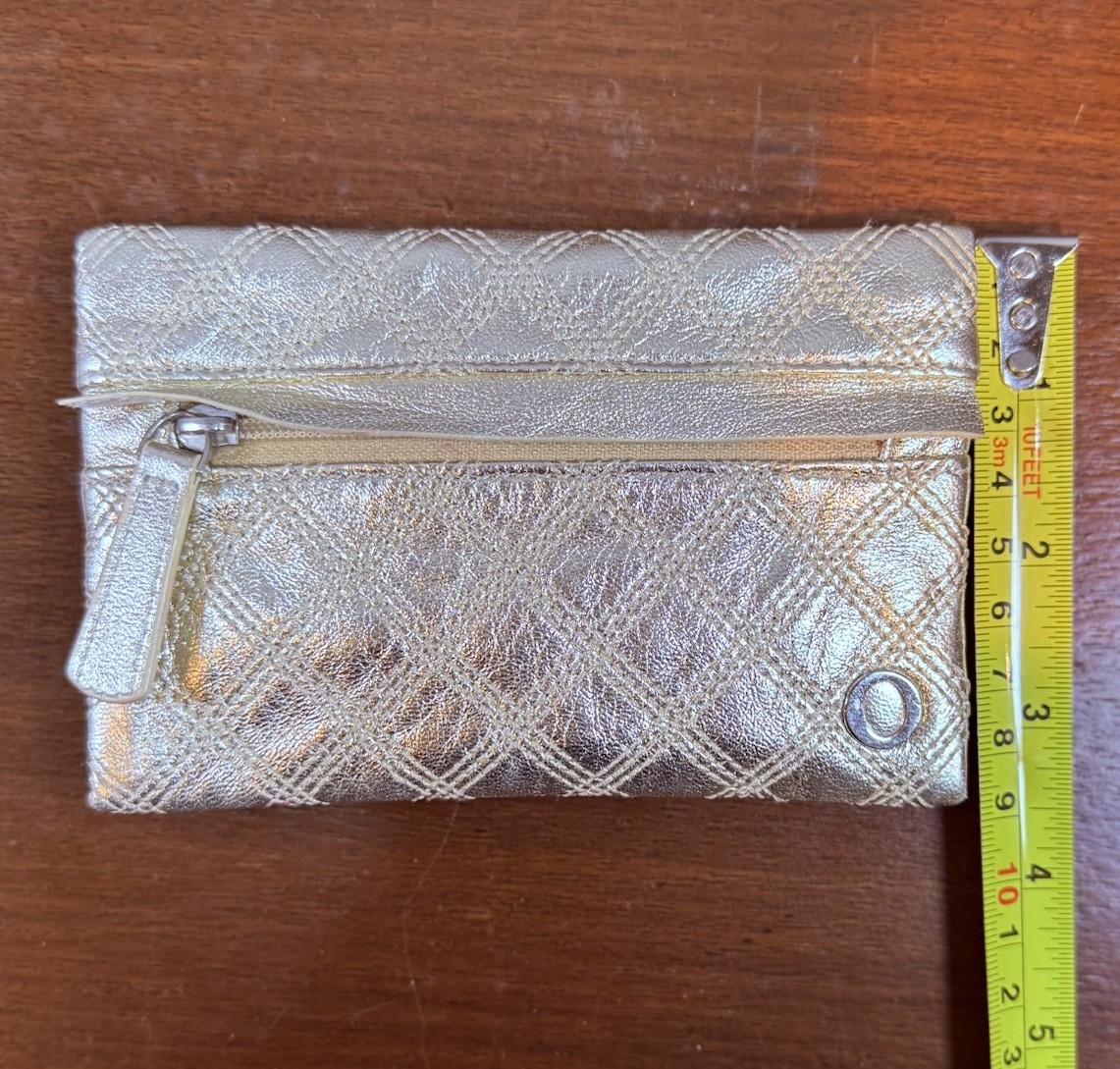 Oroton Quilted Gold Leather Coin Purse Small Zip Key Wallet Pouch Quality