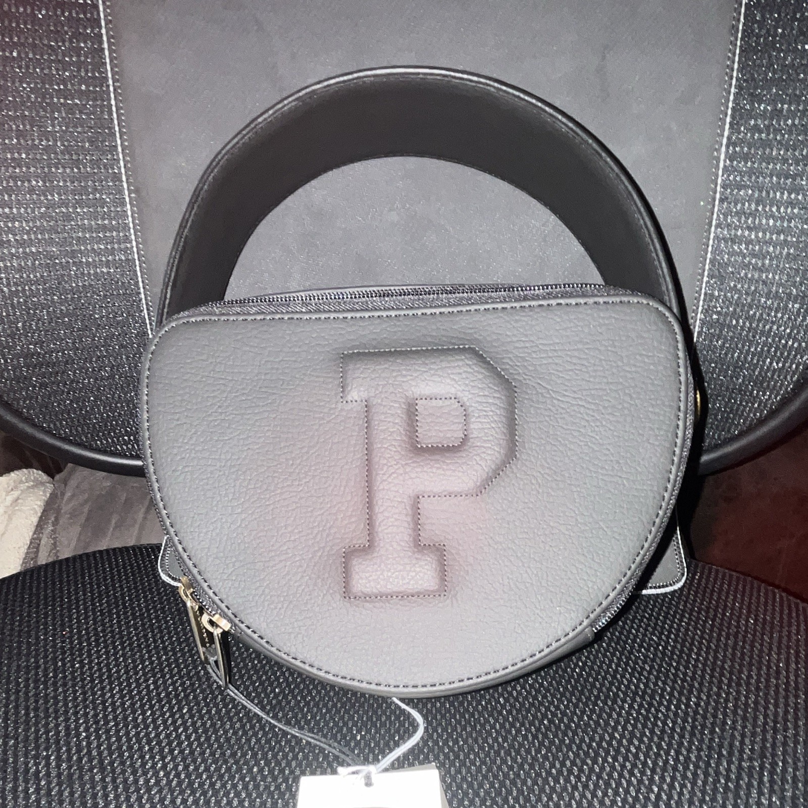 Women’s Gray Small Half Moon Satchel Top Handle Zip, Detachable Strap, P Logo