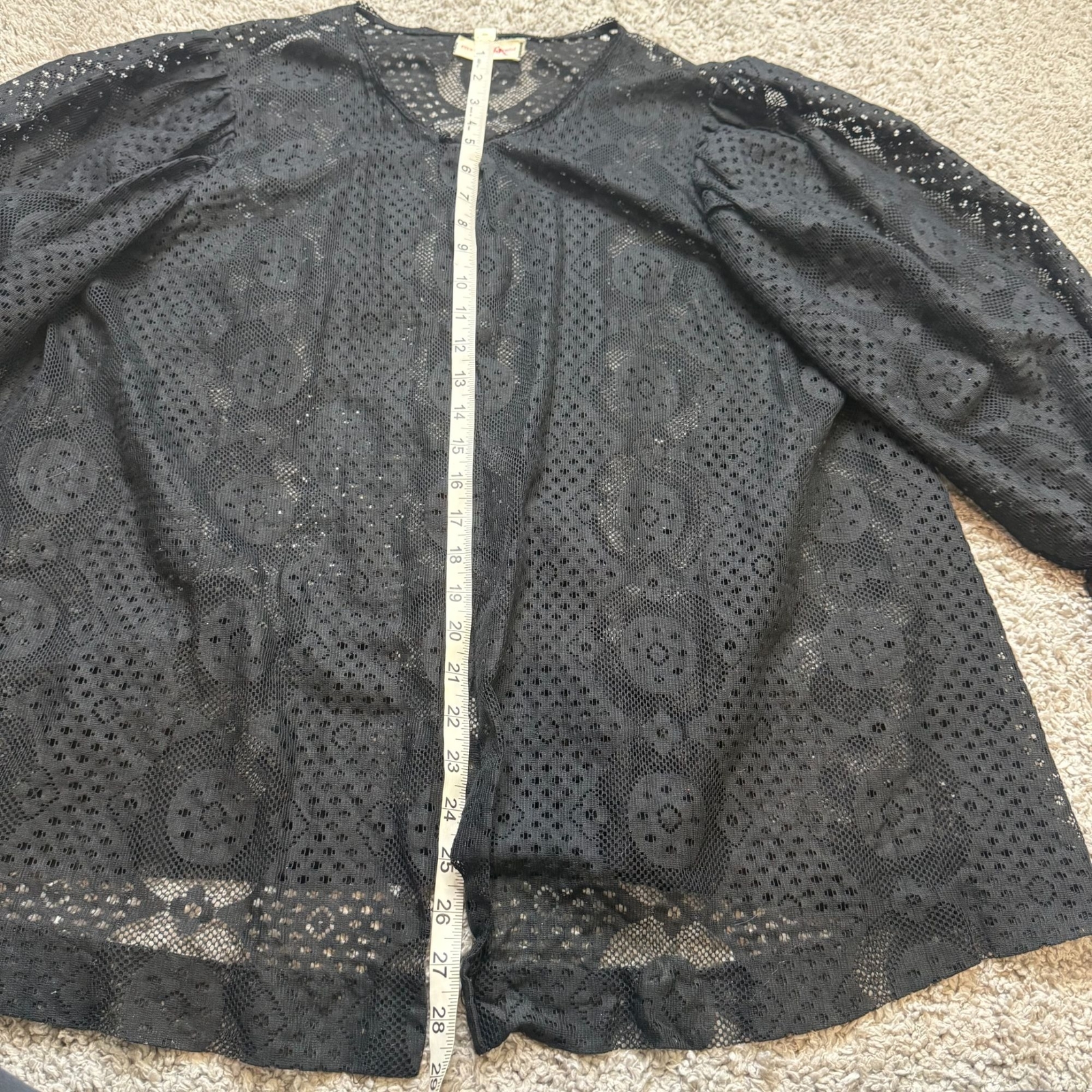 Rose Marie Reid Vintage 50s/60s Black Lace Flounce Sleeve Coverup Robe Saks Fift