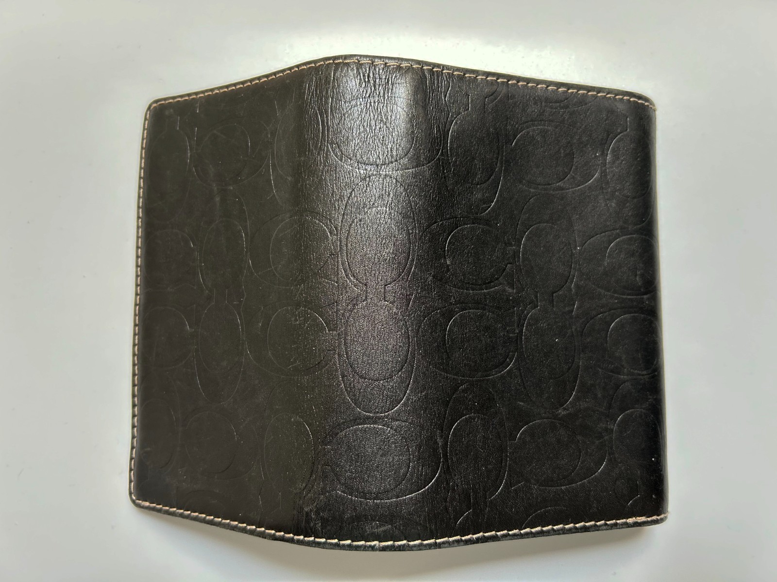 Coach Y2K Black Leather Bifold Wallet Embossed with CC Monogram Zip Coin Purse