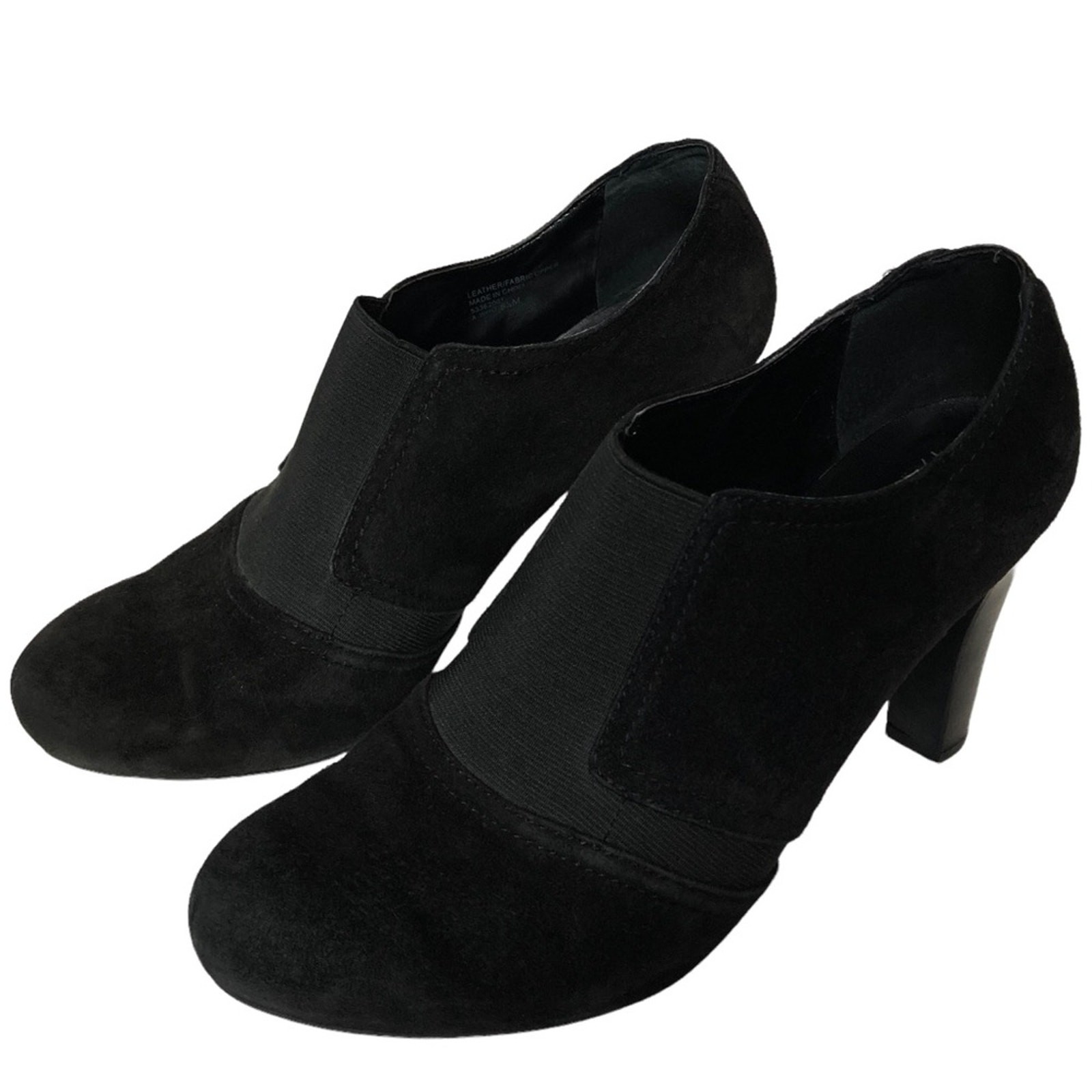 Franco Sarto A. WHO Black Suede Booties US 8.5 Low Ankle Chunky Heel The Artist