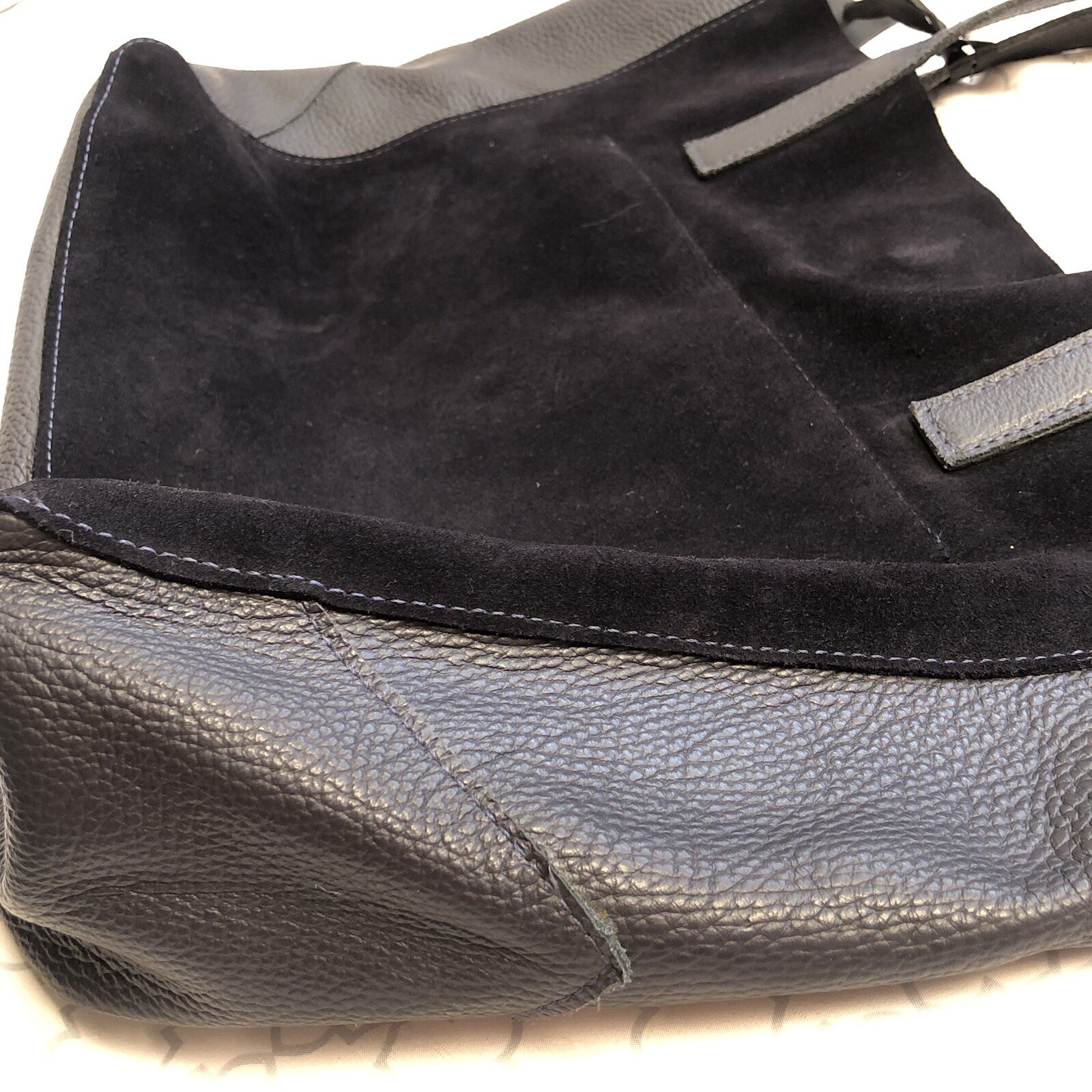 Laggo Miley Navy SDE Suede Leather Tote Bag Pyramid Studs 18.5 x 11.5 x 5 inches
