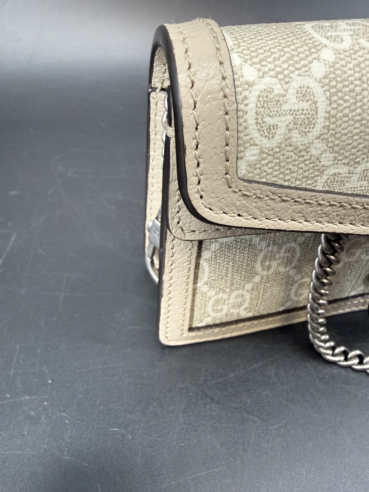 Gucci GG Supreme Monogram Super Mini Dionysus Shoulder Bag Beige Oatmeal