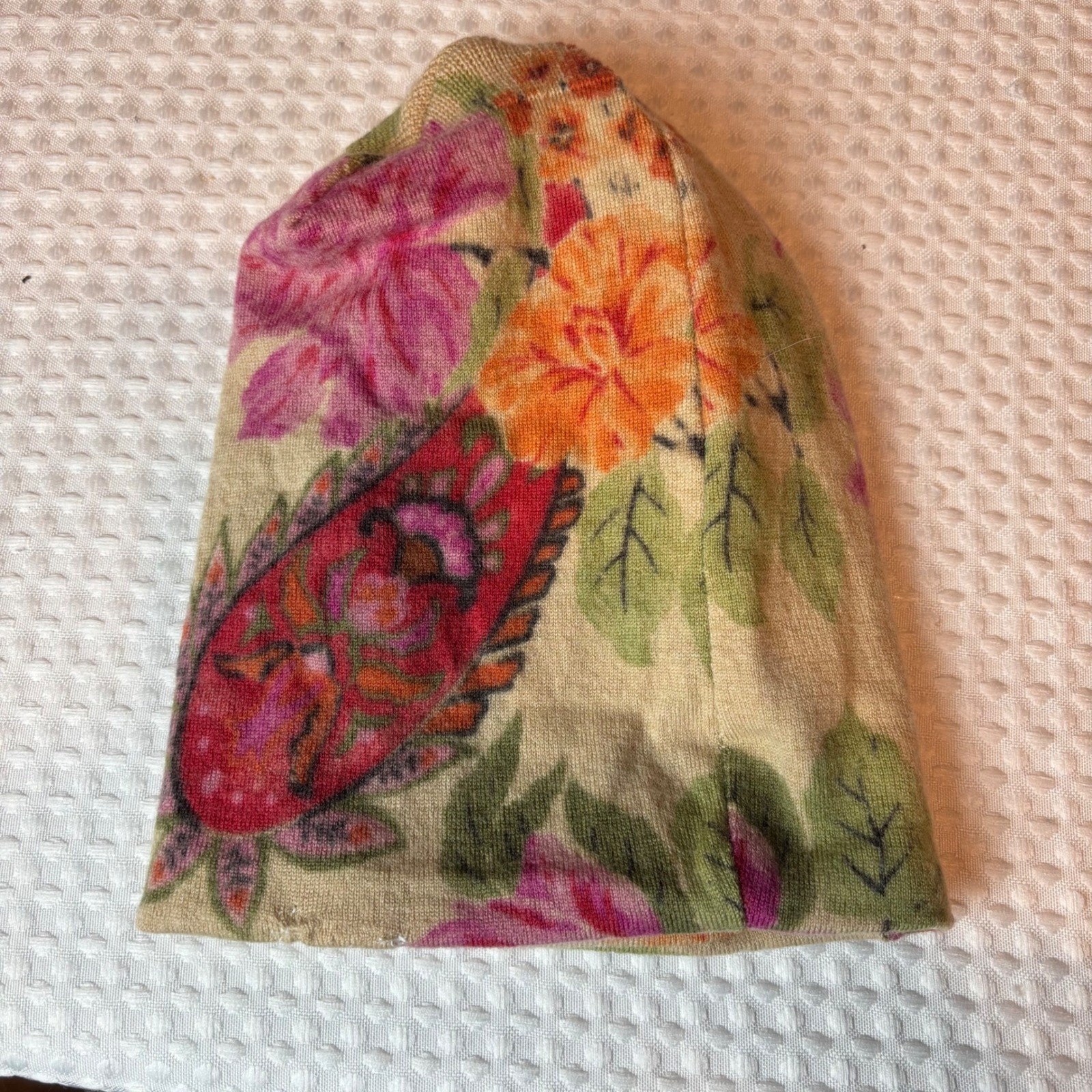 Upcycled Merino Wool Beanie Hat 2 Pack Floral Print Solid Lavender | Medium