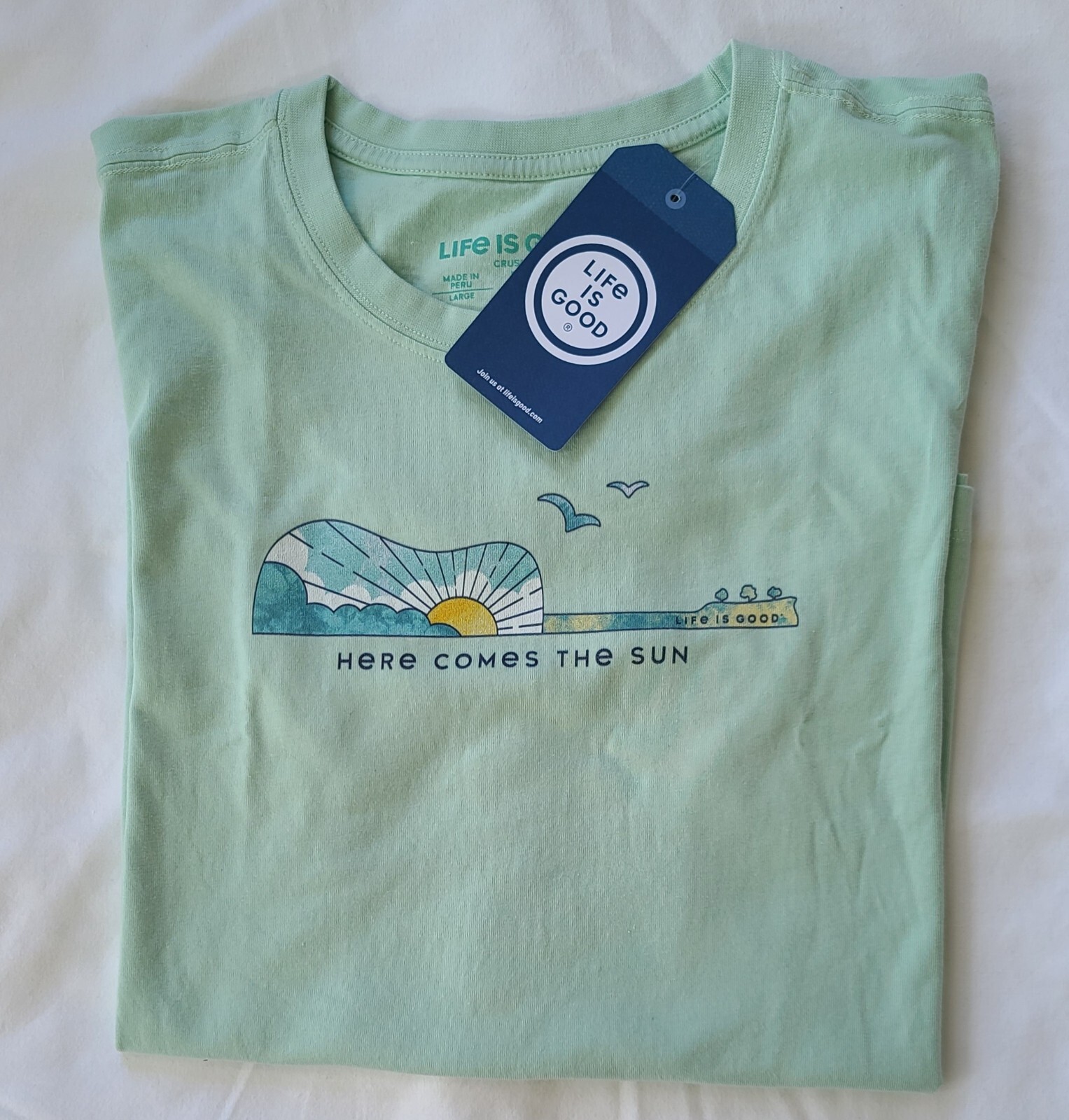 Life Is Good SS Shirt Crusher Tee HERE COMES THE SUN GUITAR Birds 47in Womens XL