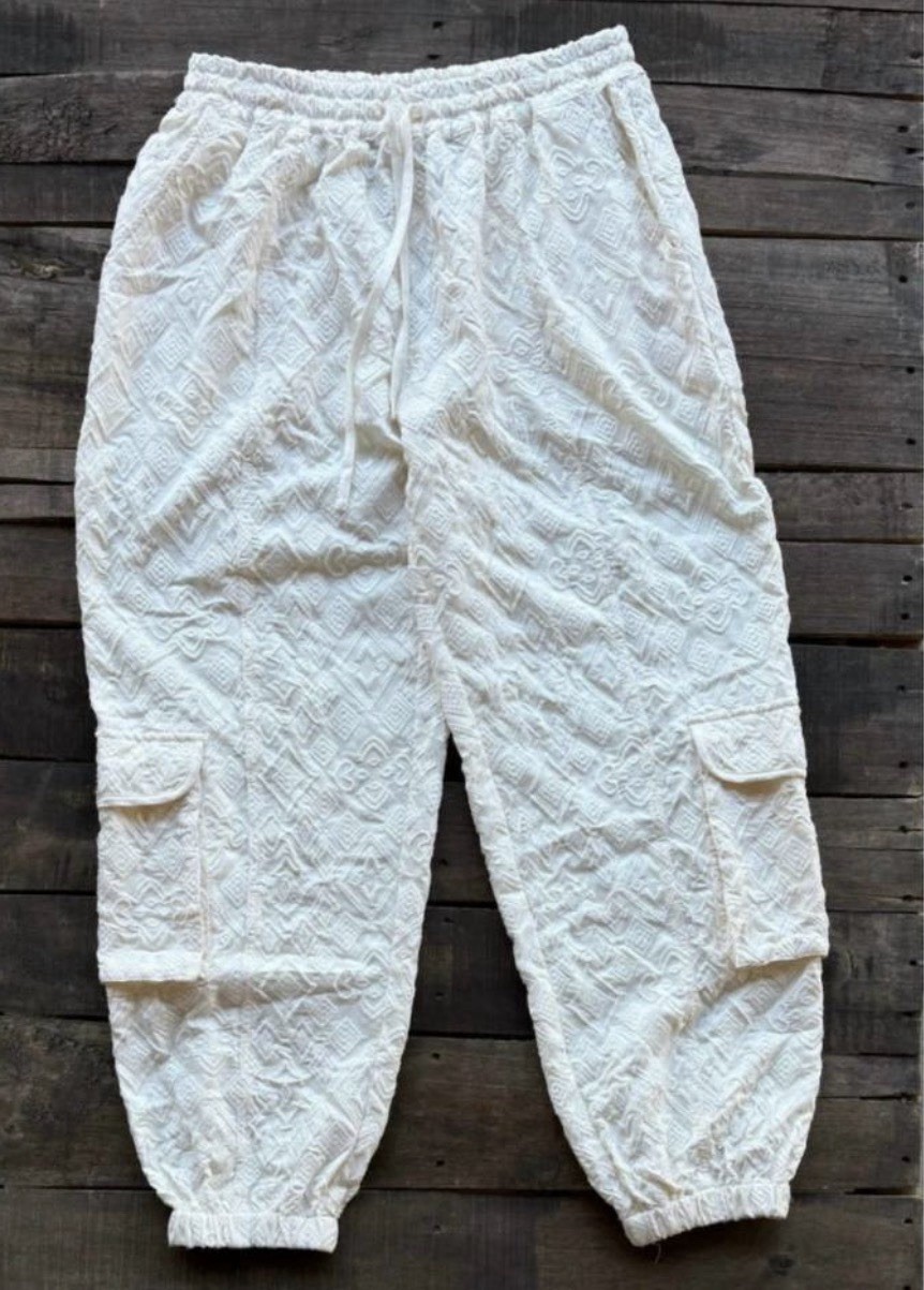 Jaded Gypsy diamond In The Rough Jogger Pants Cream Textured Cargo Large/ XL