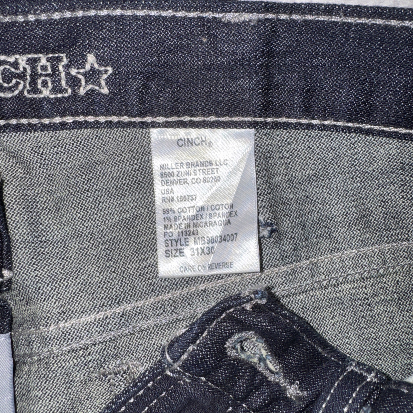 Cinch Silver Tab Jeans Mens Size 29×32 Slim Fit Medium Stone Wash Straight Leg