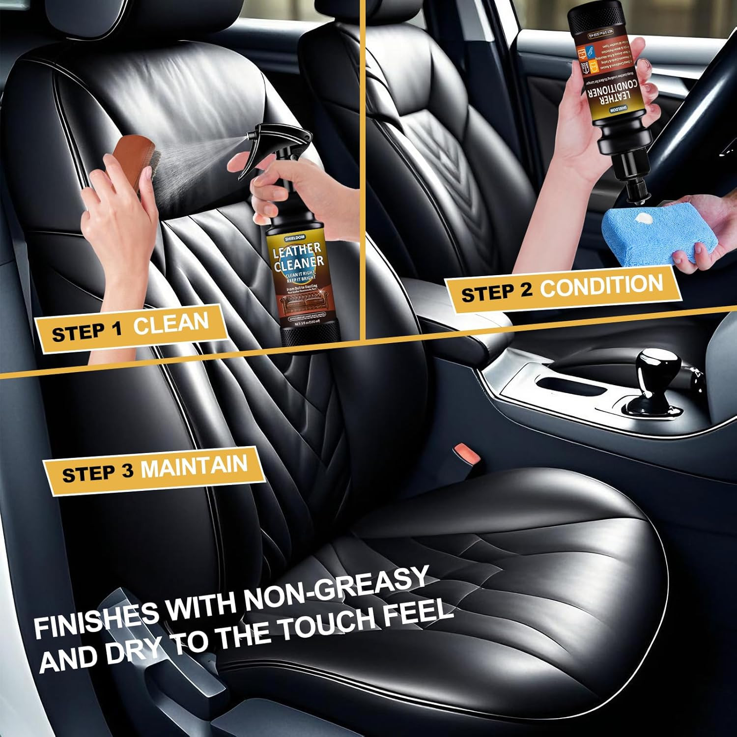 Leather Cleaner and Conditioner Leather Care Detailing Kit to Clean, Soften, Pro