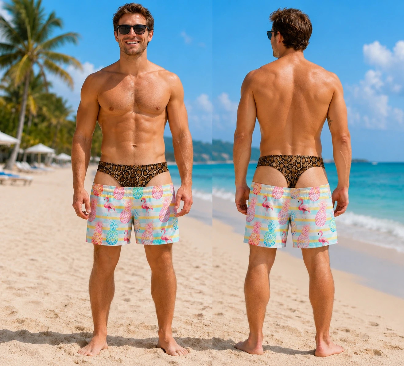 Patriotic Swim Trunks Funny Fake Underwear Print Beach Shorts