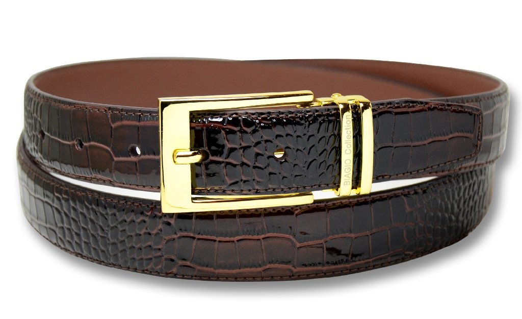 Biagio Croc Embossed DARK BROWN Mens Bonded Leather Belt Gold-Tone Buckle sz 34