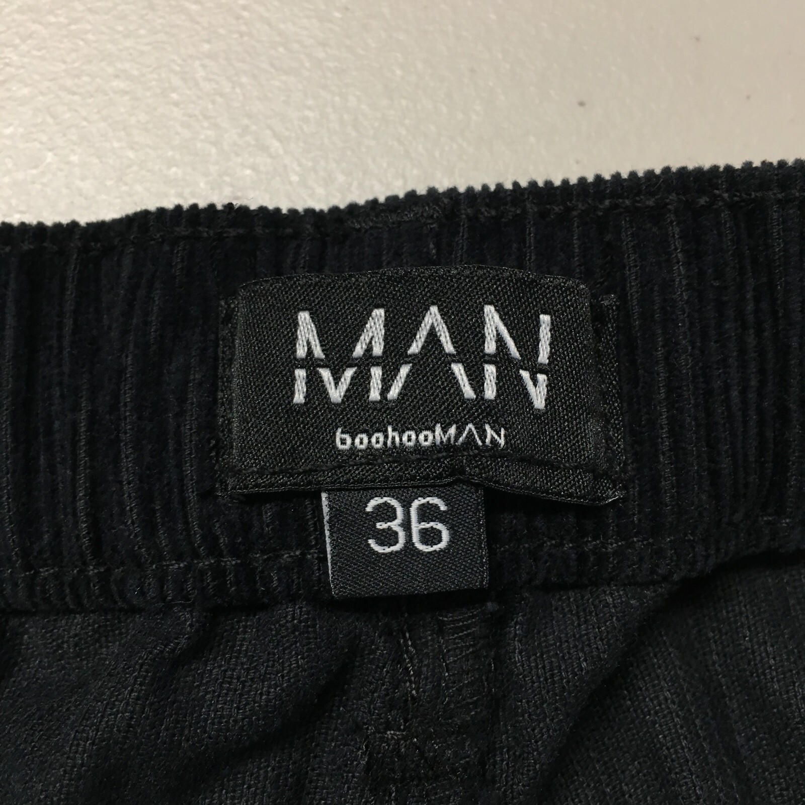 Man BoohooMan Corduroy Carpenter Pants Mens 36 Black Slash Pockets Mid Rise