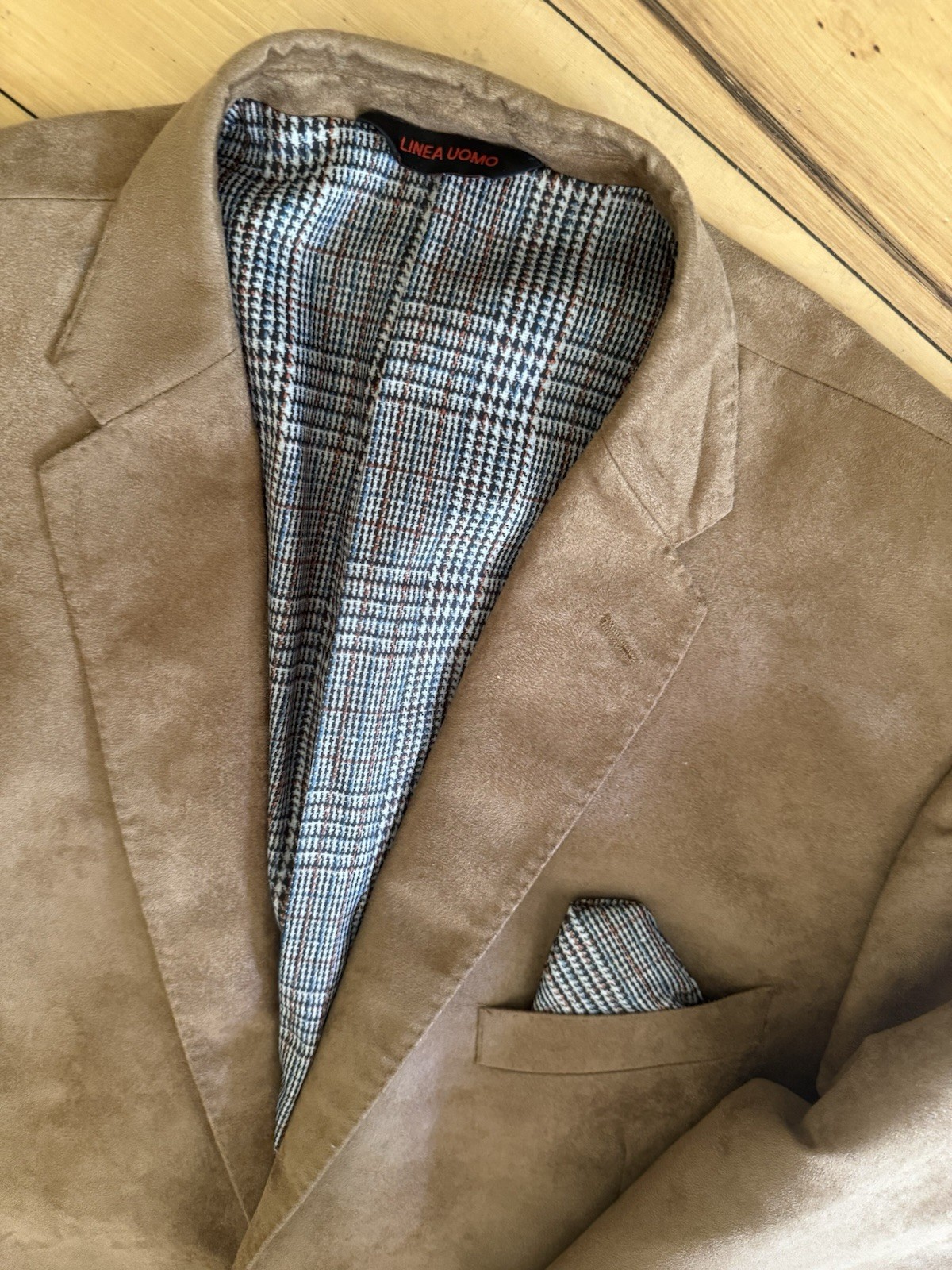 Linea Uomo Blazer Chest 50 Long Elbow Patches Button Jacket Coat Suede Brown Tan