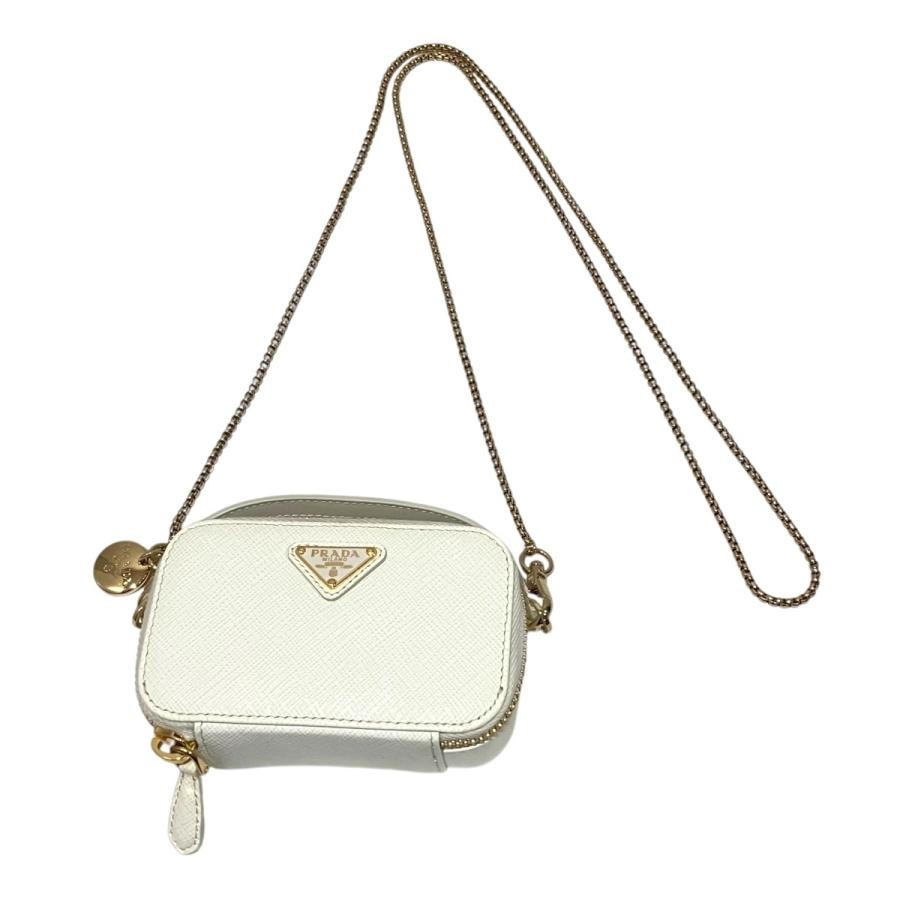 PRADA Bag: Saffiano Triangle 2WAY Shoulder Bag 1NR025 White W11H6D4cm;