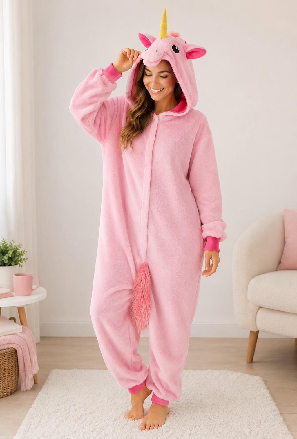 Pink Unicorn One Piece Adult Size Large Plush Hooded Pajama Costume Kigurumi