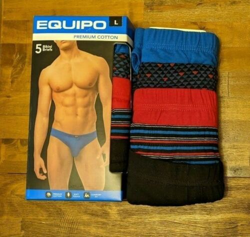 Men’s Equipo (5Pack) Bikini Briefs (Red-Black) No Fly Premium Cotton Underwear