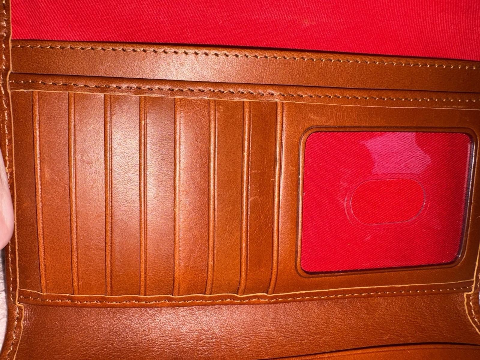 Dooney & Bourke Logo Bifold Wallet Zip Coin Pocket White Brown Red Silver