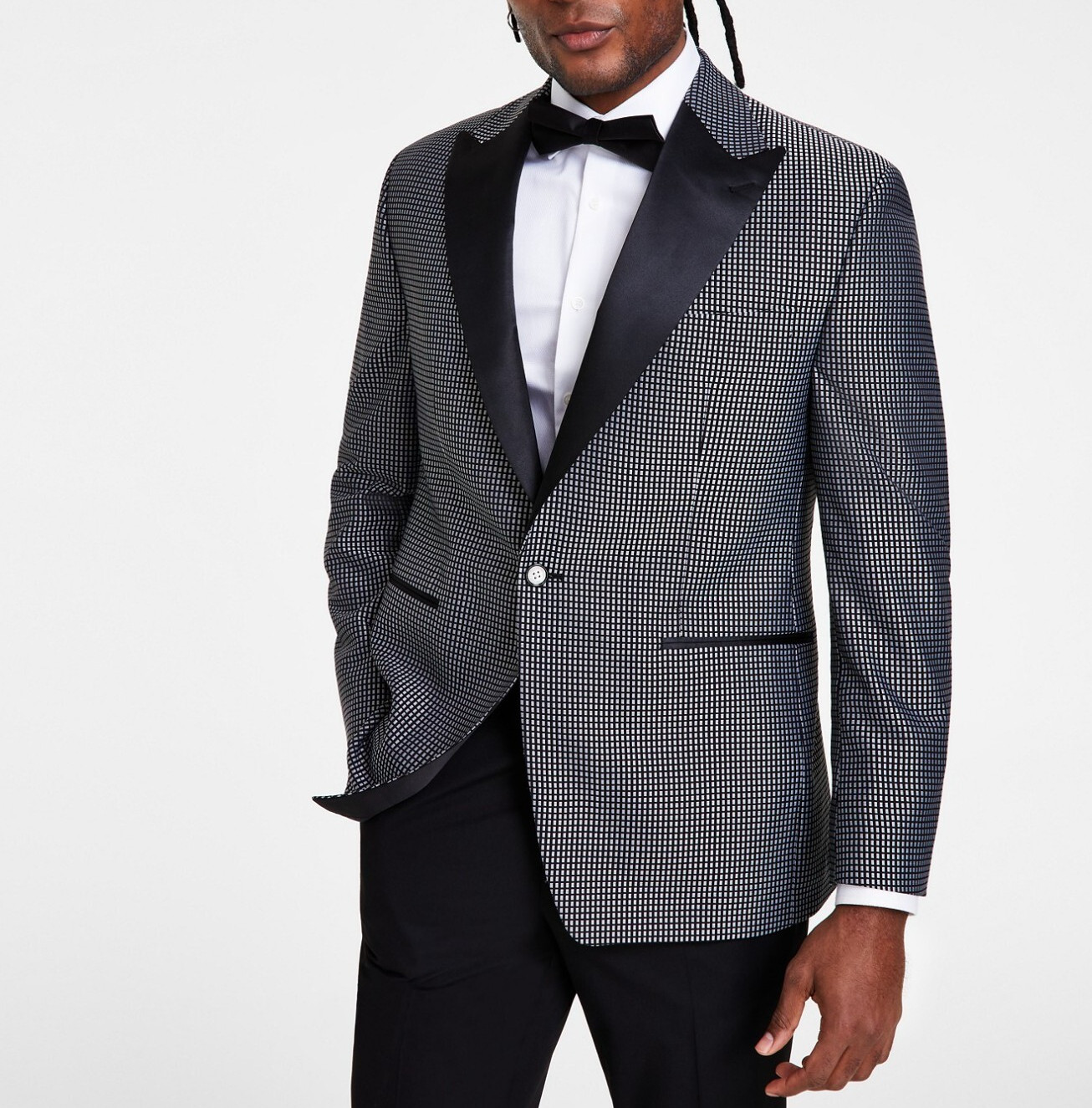 NWT TAYION Classic Fit Stretch Black Check Dinner Jacket Sz 40S