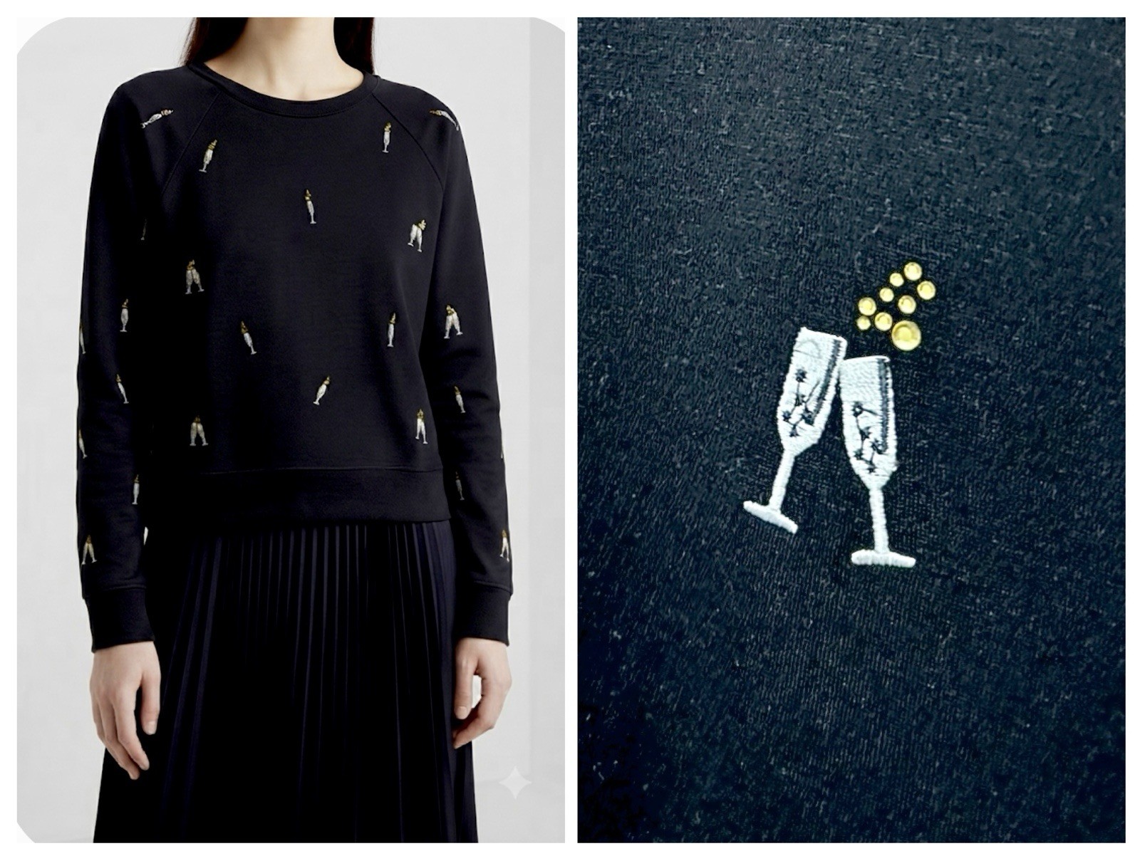 PHILOSOPHY BLING FESTIVE SWEATSHIRT 1X BLACK EMBROIDERED COCKTAILS CRUISE RESORT