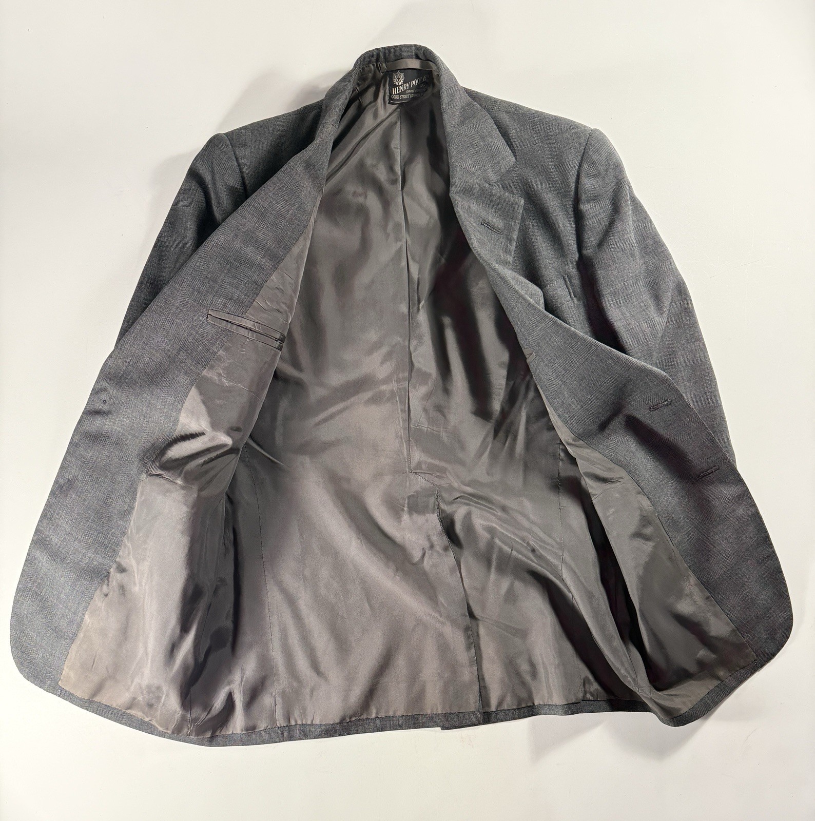 Henry Poole Bespoke Savile Row Gray Glen Check Blazer 40R Est Wool Vintage 1979