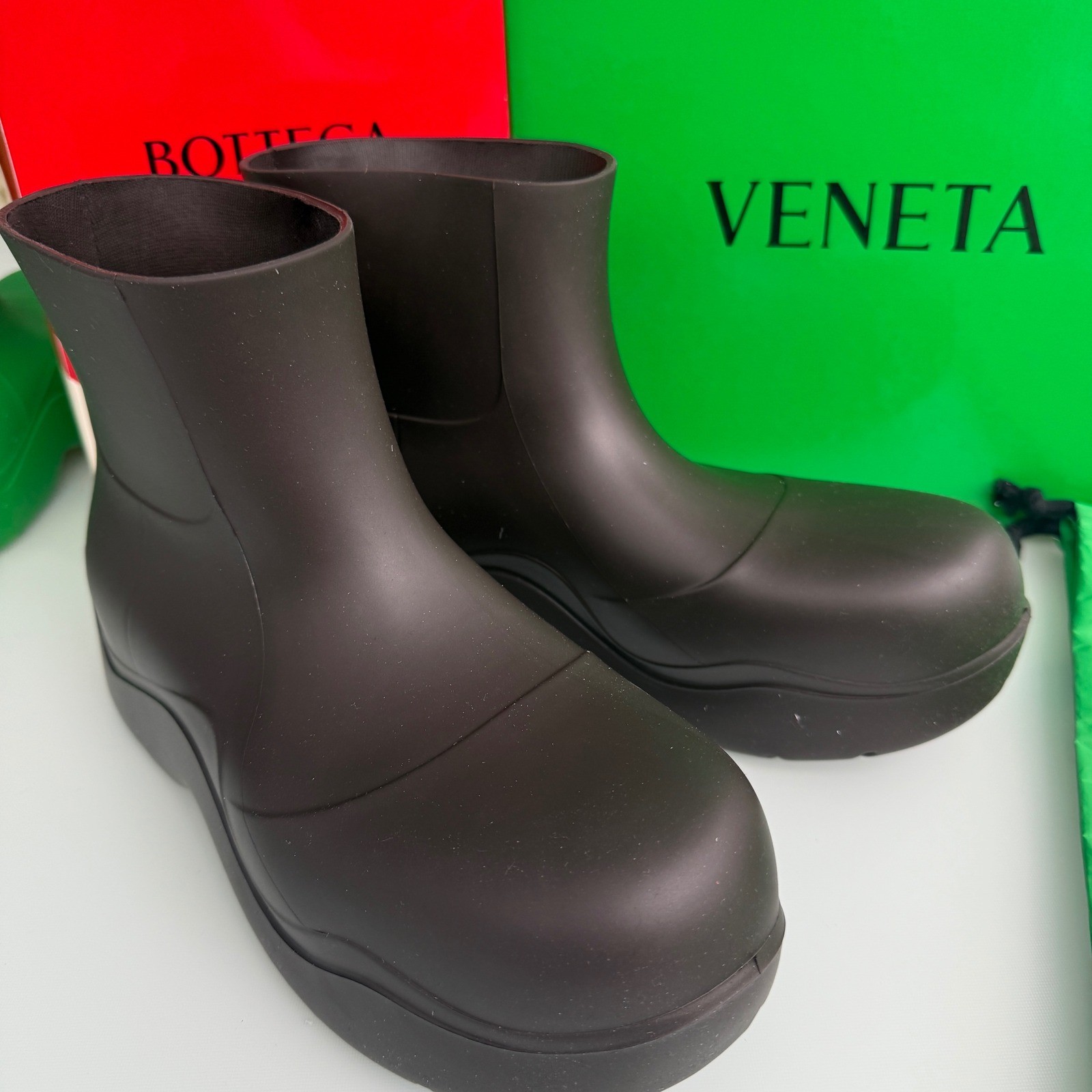 Bottega Veneta 640043 Men’s Dark Brown Puddle Ankle Boots, 43