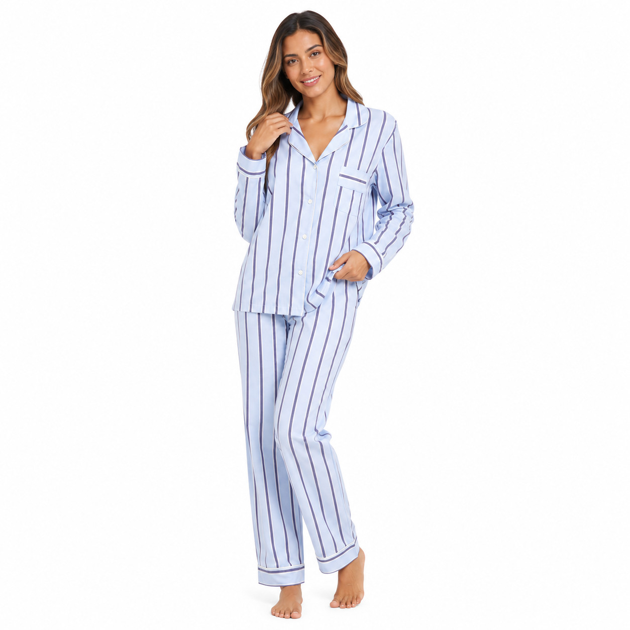 Victoria’s Secret Pajama Set Women L Light Blue Striped Sleepwear