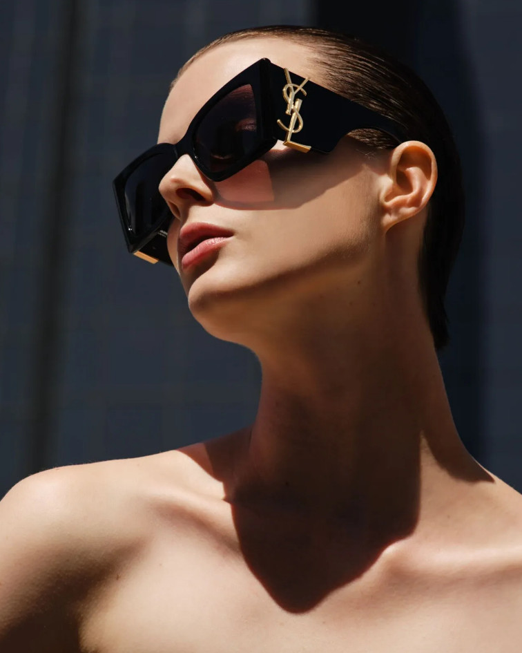 Saint Laurent SL M119 BLAZE-001 Black Gold YSL LOGO Cat Eye AUTHENTIC Sunglasses